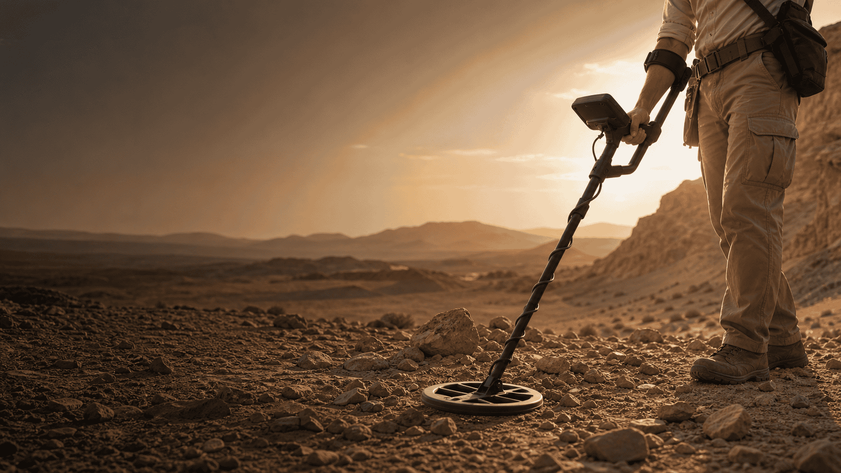 Professional gold detector being used in field search